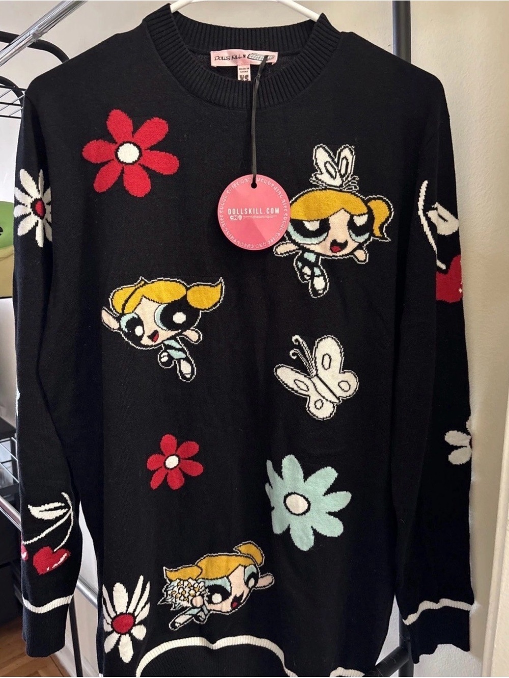 Dolls Kill Black Powerpuff Sweater X small oversized dress
